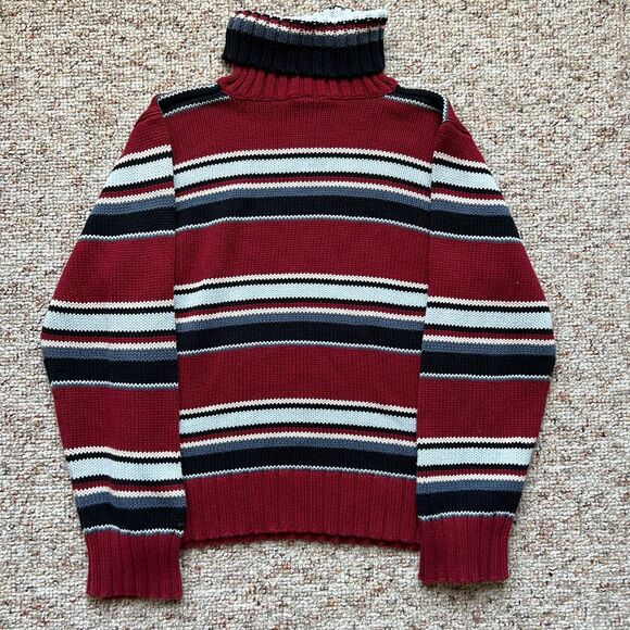 Columbia Sweaters - Columbia Sweater Womens Large Red/Black Striped Fair Isle Cowl Neck Long Sleeve